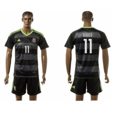 Wales #11 Giggs Black Away Soccer Country Jersey