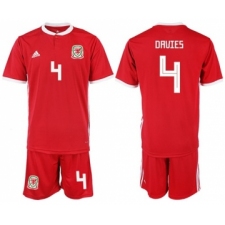 Wales #4 Davies Red Home Soccer Club Jersey