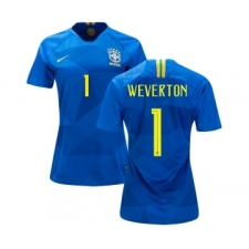Women's Brazil #1 Weverton Away Soccer Country Jersey