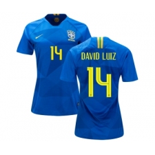Women's Brazil #14 David Luiz Away Soccer Country Jersey