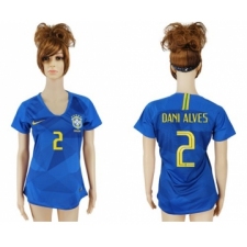 Women's Brazil #2 Dani Alves Away Soccer Country Jersey