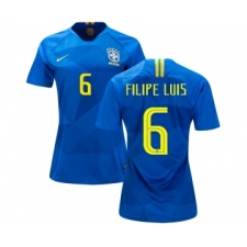 Women's Brazil #6 Filipe Luis Away Soccer Country Jersey