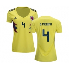 Women's Colombia #4 S.Medina Home Soccer Country Jersey
