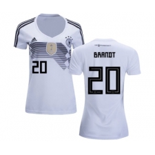 Women's Germany #20 Brandt White Home Soccer Country Jersey