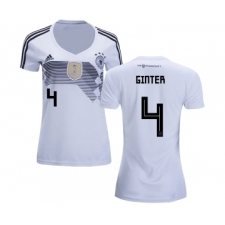 Women's Germany #4 Ginter White Home Soccer Country Jersey