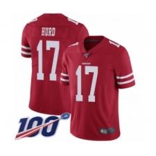 Men's San Francisco 49ers #17 Jalen Hurd Red Team Color Vapor Untouchable Limited Player 100th Season Football Jersey
