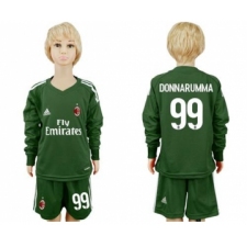 AC Milan #99 Donnarumma Green Goalkeeper Long Sleeves Kid Soccer Club Jersey