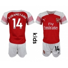 Arsenal #14 Aubameyang Home Kid Soccer Club Jersey