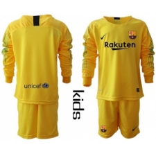 Barcelona Blank Yellow Goalkeeper Long Sleeves Kid Soccer Club Jersey