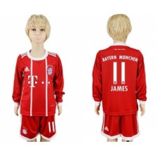 Bayern Munchen #11 James Home Long Sleeves Kid Soccer Club Jersey
