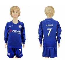 Chelsea #7 Kante Home Long Sleeves Kid Soccer Club Jersey