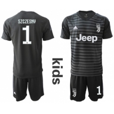 Juventus #1 Szczesny Black Goalkeeper Kid Soccer Club Jersey