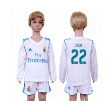 Real Madrid #22 Isco Home Long Sleeves Kid Soccer Club Jersey
