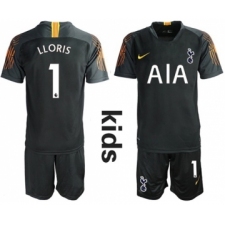 Tottenham Hotspur #1 Lloris Black Goalkeeper Kid Soccer Club Jersey