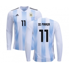 Argentina #11 Di Maria Home Long Sleeves Kid Soccer Country Jersey
