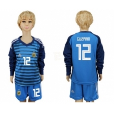 Argentina #12 Guzman Blue Long Sleeves Goalkeeper Kid Soccer Country Jersey
