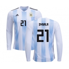 Argentina #21 Dybala Home Long Sleeves Kid Soccer Country Jersey