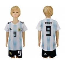 Argentina #9 Icardi Home Kid Soccer Country Jersey