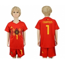Belgium #1 Courtois Red Home Kid Soccer Country Jersey