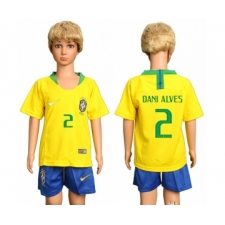 Brazil #2 Dani Alves Home Kid Soccer Country Jersey