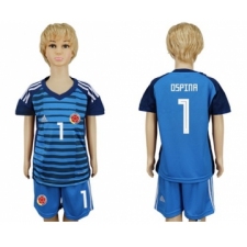 Colombia #1 Ospina Blue Goalkeeper Kid Soccer Country Jersey