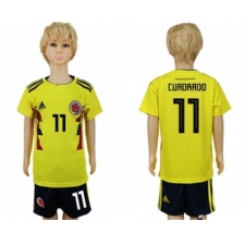 Colombia #11 Cuadrado Home Kid Soccer Country Jersey