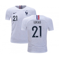 France #21 Lucas Away Kid Soccer Country Jersey