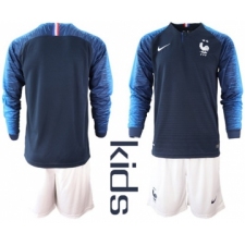 France Blank Home Long Sleeves Kid Soccer Country Jersey