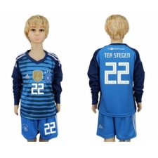 Germany #22 Ter Stegen Blue Long Sleeves Kid Soccer Country Jersey