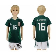 Mexico #16 H.Herrera Home Kid Soccer Country Jersey