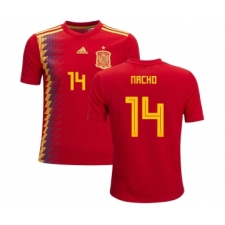 Spain #14 Nacho Red Home Kid Soccer Country Jersey