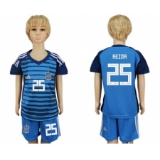 Spain #25 Reina Blue Goalkeeper Kid Soccer Country Jersey