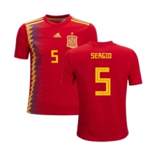 Spain #5 Sergio Red Home Kid Soccer Country Jersey
