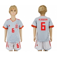 Spain #6 A.Iniesta Away Kid Soccer Country Jersey
