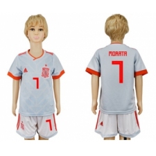 Spain #7 Morata Away Kid Soccer Country Jersey