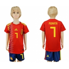 Spain #7 Morata Red Home Kid Soccer Country Jersey