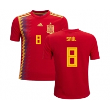 Spain #8 Saul Red Home Kid Soccer Country Jersey