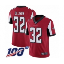Men's Atlanta Falcons #32 Qadree Ollison Red Team Color Vapor Untouchable Limited Player 100th Season Football Jersey