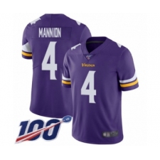 Men's Minnesota Vikings #4 Sean Mannion Purple Team Color Vapor Untouchable Limited Player 100th Season Football Jersey