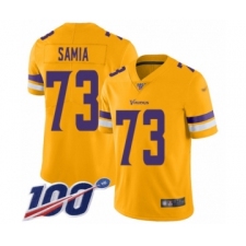Men's Minnesota Vikings #73 Dru Samia Limited Gold Inverted Legend 100th Season Football Jersey