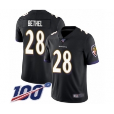 Men's Baltimore Ravens #28 Justin Bethel Black Alternate Vapor Untouchable Limited Player 100th Season Football Jersey