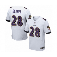 Men's Baltimore Ravens #28 Justin Bethel Elite White Football Jersey