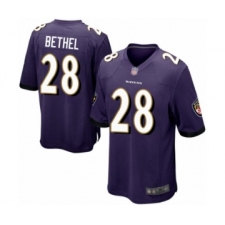 Men's Baltimore Ravens #28 Justin Bethel Game Purple Team Color Football Jersey