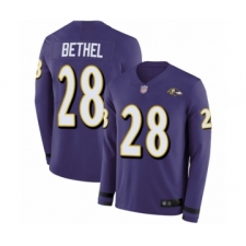 Men's Baltimore Ravens #28 Justin Bethel Limited Purple Therma Long Sleeve Football Jersey