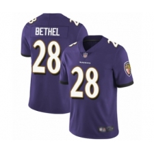 Men's Baltimore Ravens #28 Justin Bethel Purple Team Color Vapor Untouchable Limited Player Football Jersey