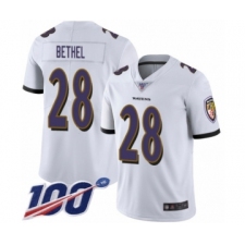 Men's Baltimore Ravens #28 Justin Bethel White Vapor Untouchable Limited Player 100th Season Football Jersey