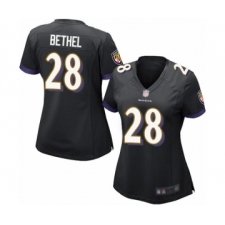 Women's Baltimore Ravens #28 Justin Bethel Game Black Alternate Football Jersey
