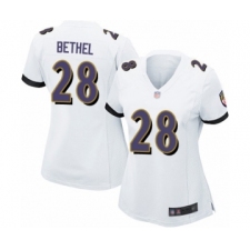 Women's Baltimore Ravens #28 Justin Bethel Game White Football Jersey