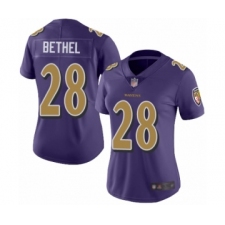 Women's Baltimore Ravens #28 Justin Bethel Limited Purple Rush Vapor Untouchable Football Jersey