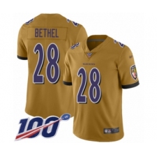 Youth Baltimore Ravens #28 Justin Bethel Limited Gold Inverted Legend 100th Season Football Jersey